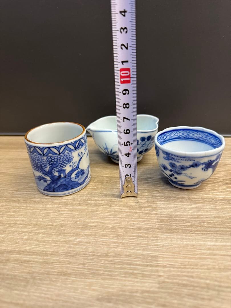 1524 染付青花　湯冷し1  蓋置1  湯呑1