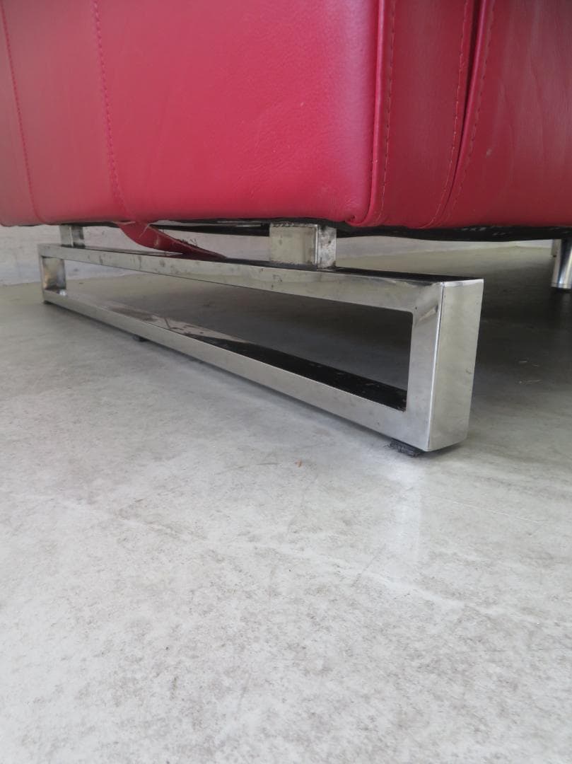 IDC大塚家具■ドミシール■総革■赤■3人掛けソファ■最高級■32万■