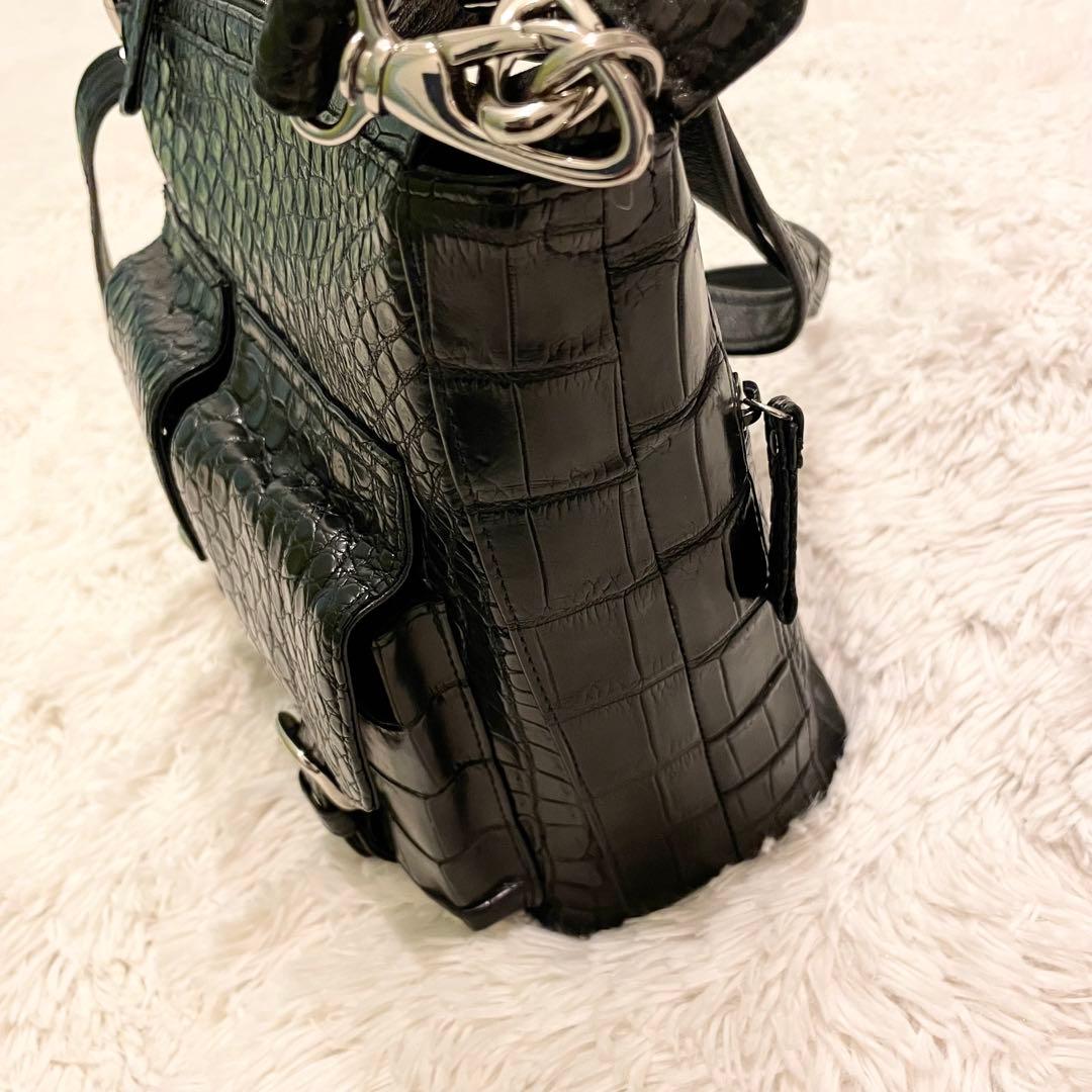 良品★JRA リアルクロコダイル ハンドバッグ ショルダーバッグ 2WAY 黒