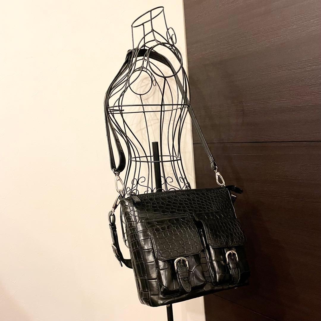 良品★JRA リアルクロコダイル ハンドバッグ ショルダーバッグ 2WAY 黒