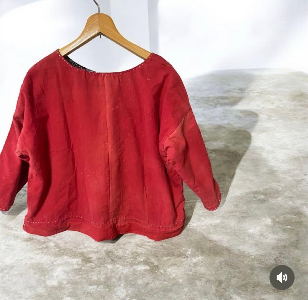 櫻妓　蒲団皮格子　紅花染 長袖リバシブルトップス