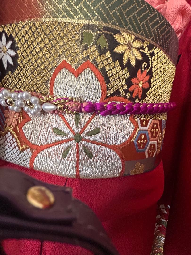 振袖赤地 藤花 風景 古典柄 金彩 晴れ着ガード