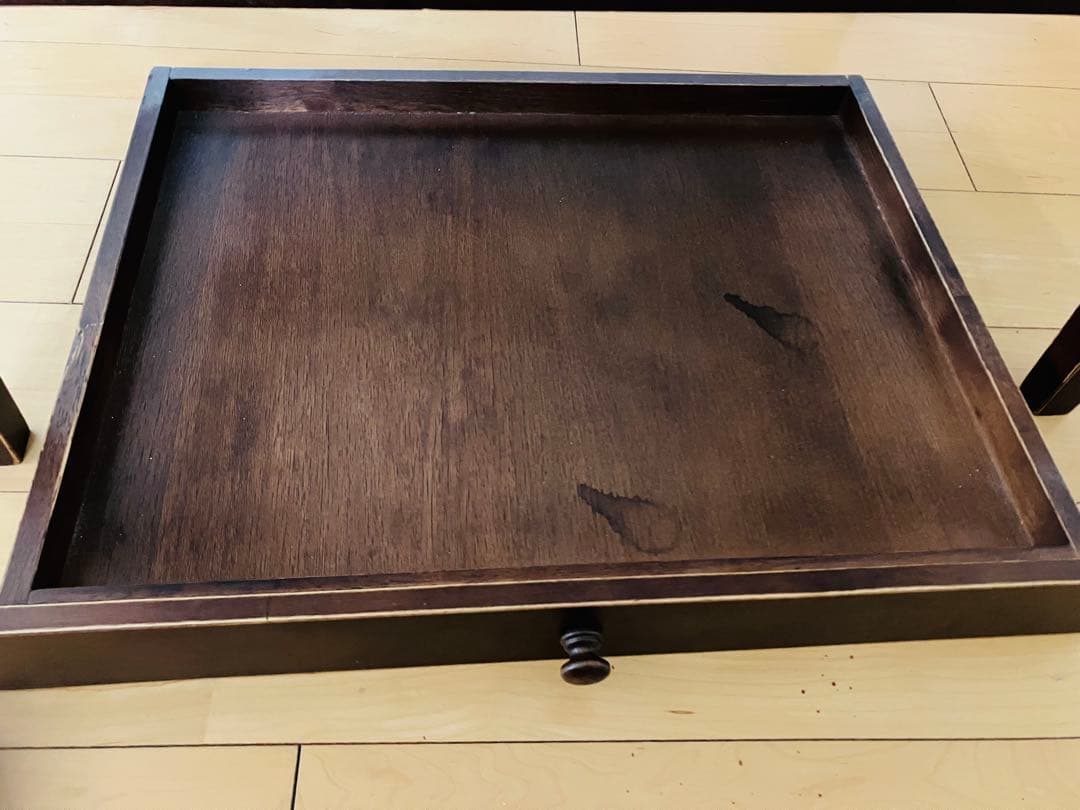 木製引き出し付き座卓 ガラス天板 約90cm x 60cm