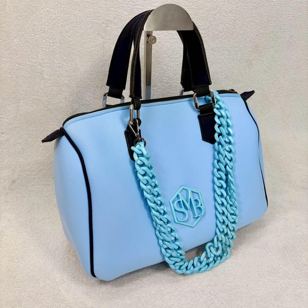 【美品✨】セーブマイバッグ ブルー　ボストンバッグ　2way ショルダーチェーン