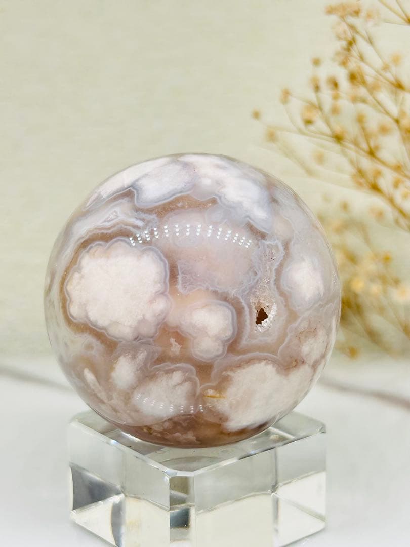 ☆癒し系天然石☆ 花満開　ピンクアメジストフラワースフィアΦ49.3mm