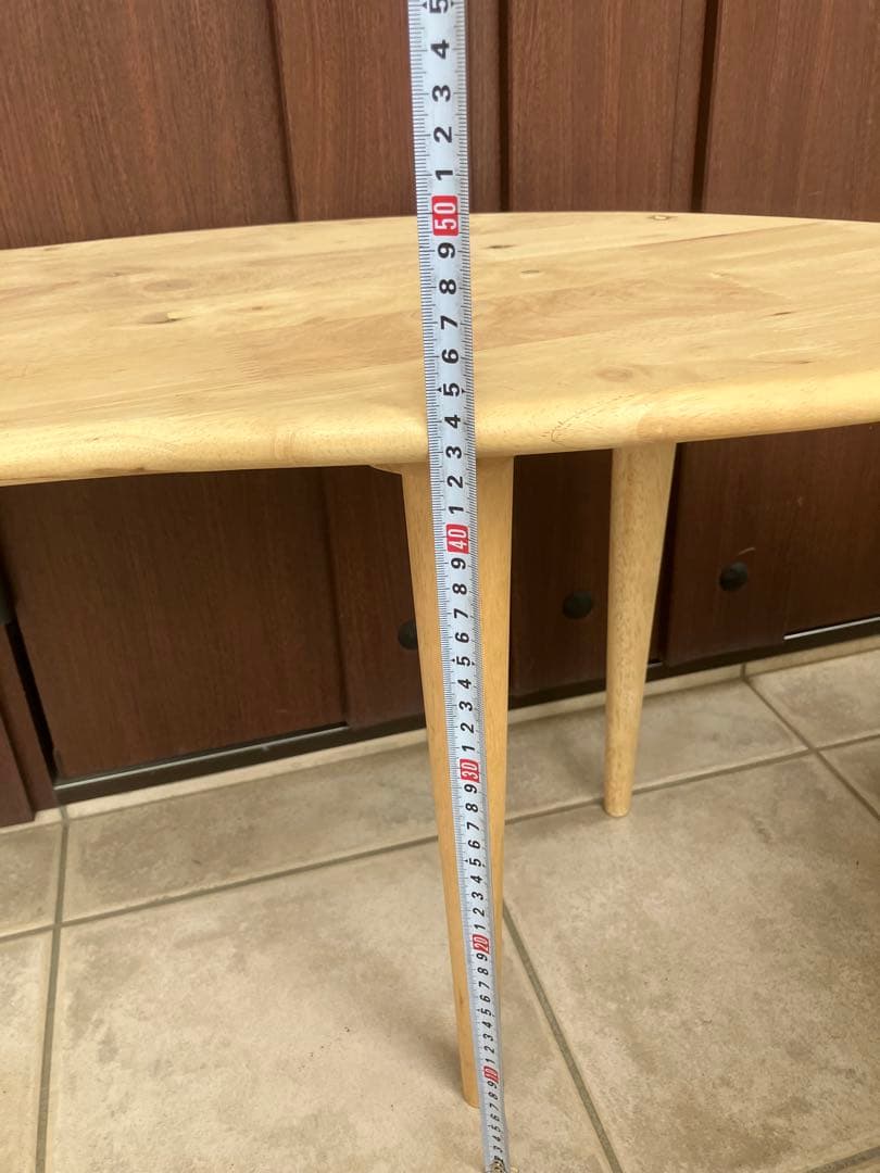 【美品】天然木ラバーウッド ◉曲線が美しいローテーブル◉2点セット