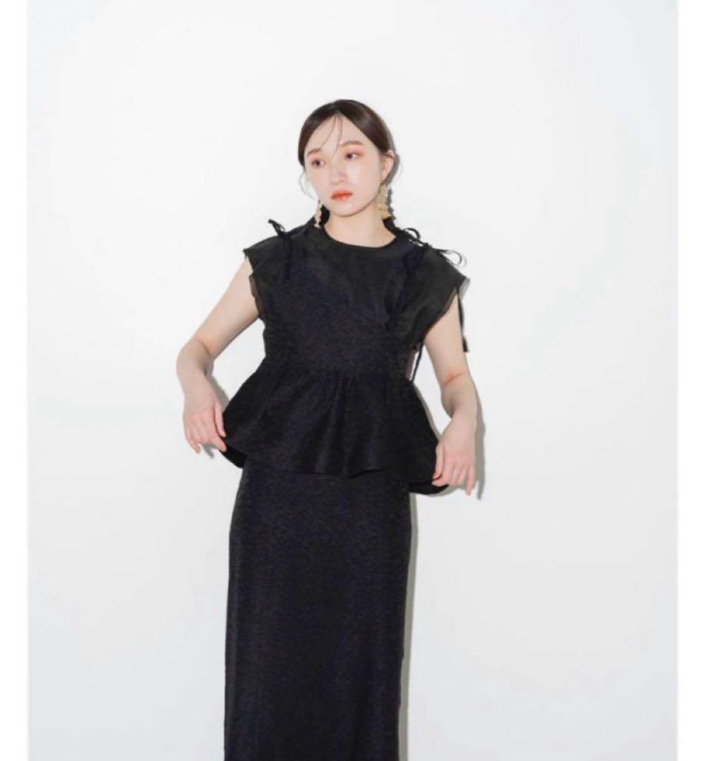 トップス eaphi flower jacquard peplum tops Black