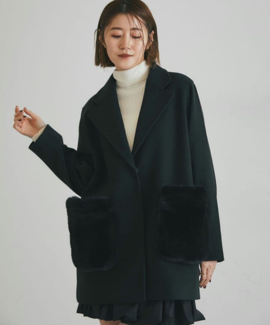 ノスタルジア　ウールライクポケットファーガウンコート　M