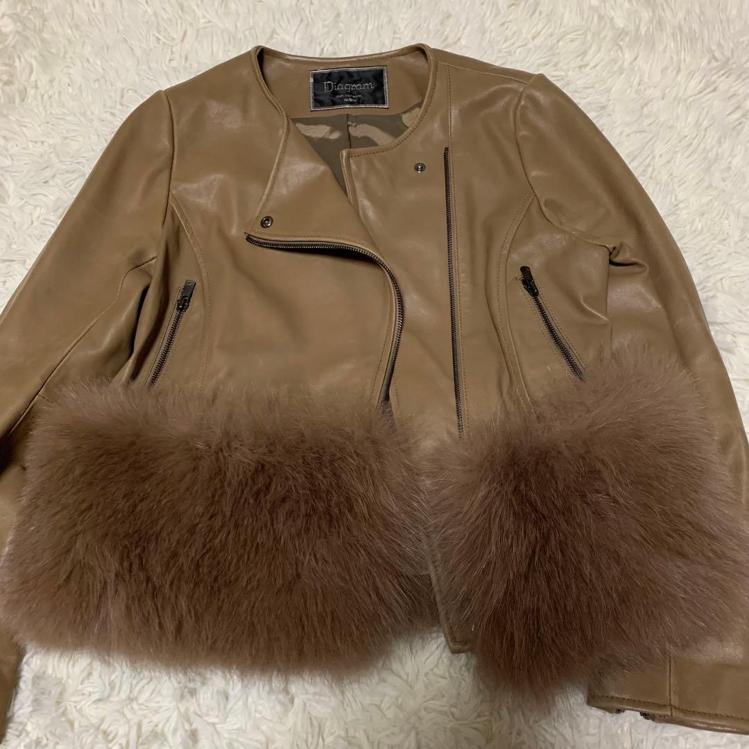 ダイアグラム ライダース ジャケット レザー 羊革 フォックスファー S