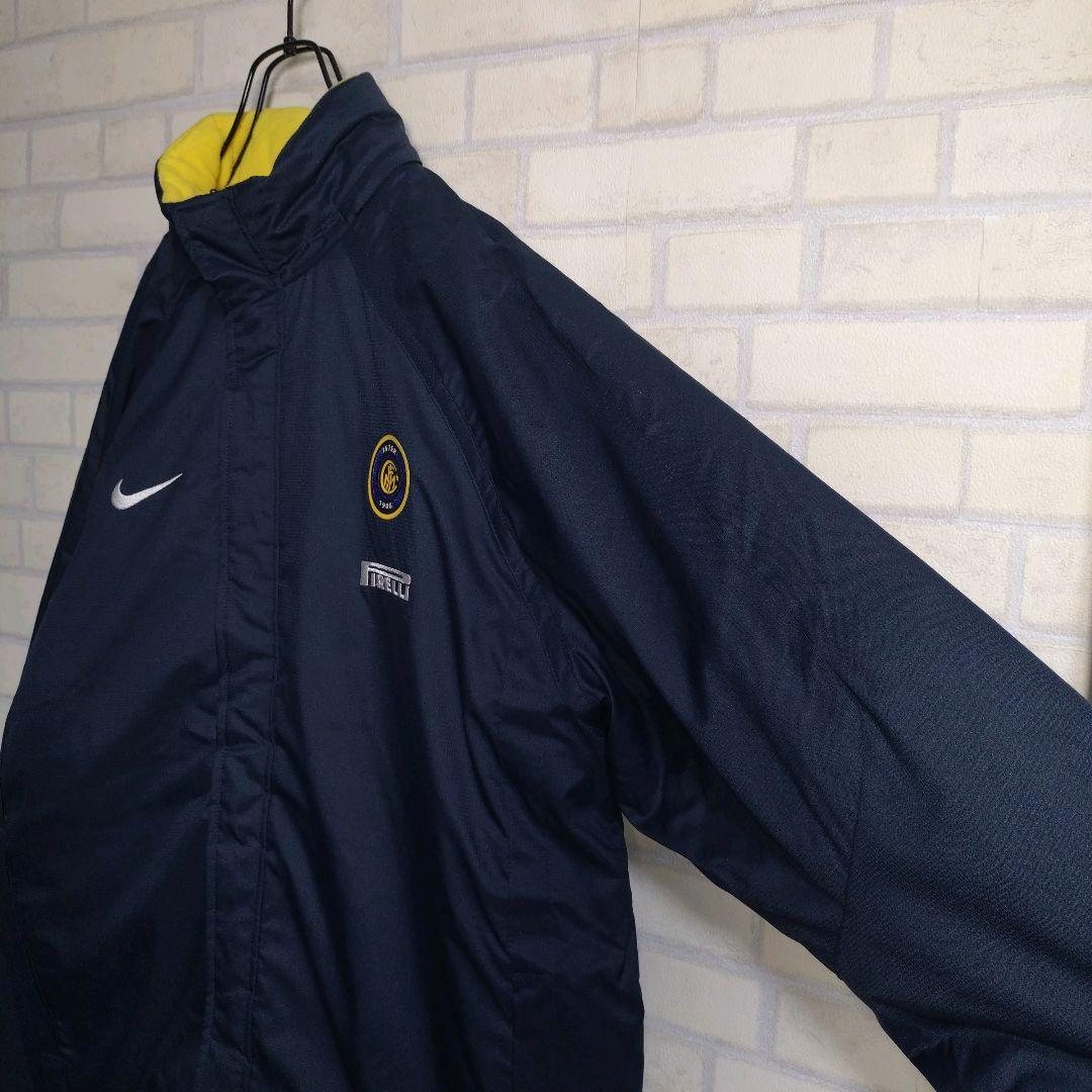 ナイキ★00s インテル 刺繍ロゴ 裏フリース 中綿 ナイロンジャケット 紺 M