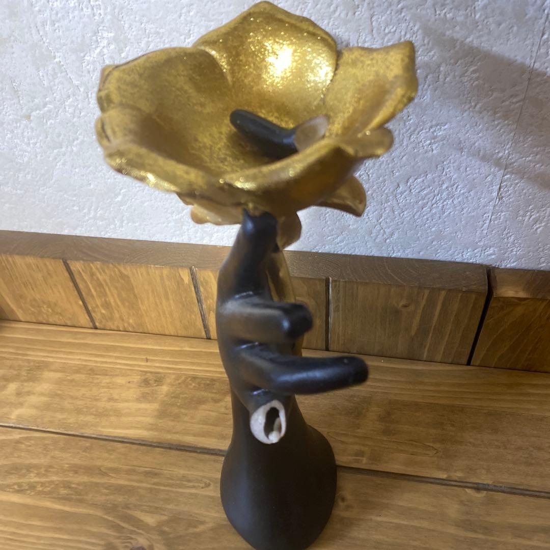 真鍮のトレイドック　黒い手のスタンド 小物入れ　キー置き　２個セット