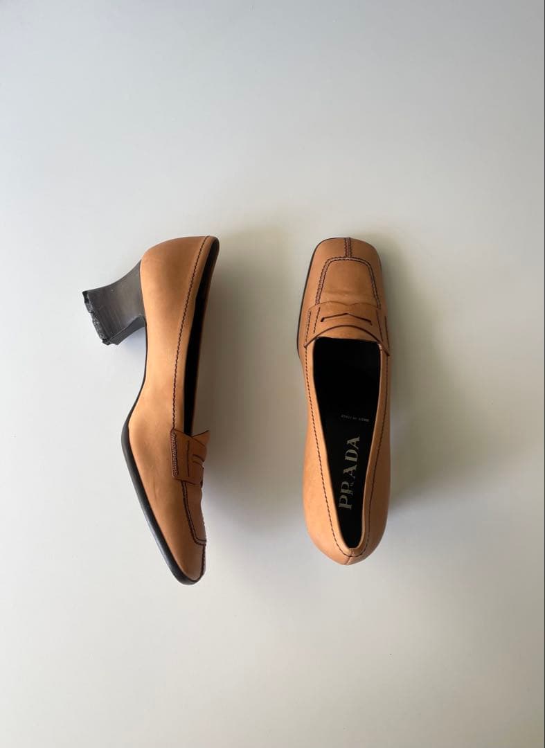 専用 Prada Square Toe Leather Shoes 38 1/2