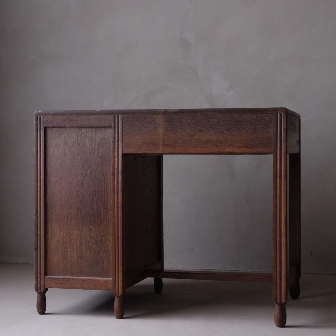 楢材 ５杯抽斗 片袖机　デスク テーブル 引き出し 古家具 アンティーク レトロ