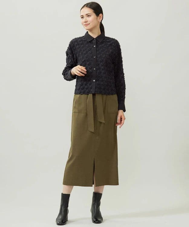 自由区　シアージオメトリックジャカードクロップド丈 ブラウス