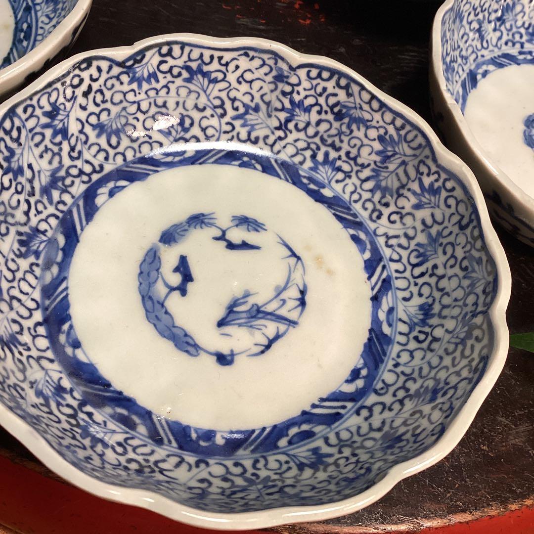 A1026 古伊万里　染付　微塵唐草模様　膾皿　　5客