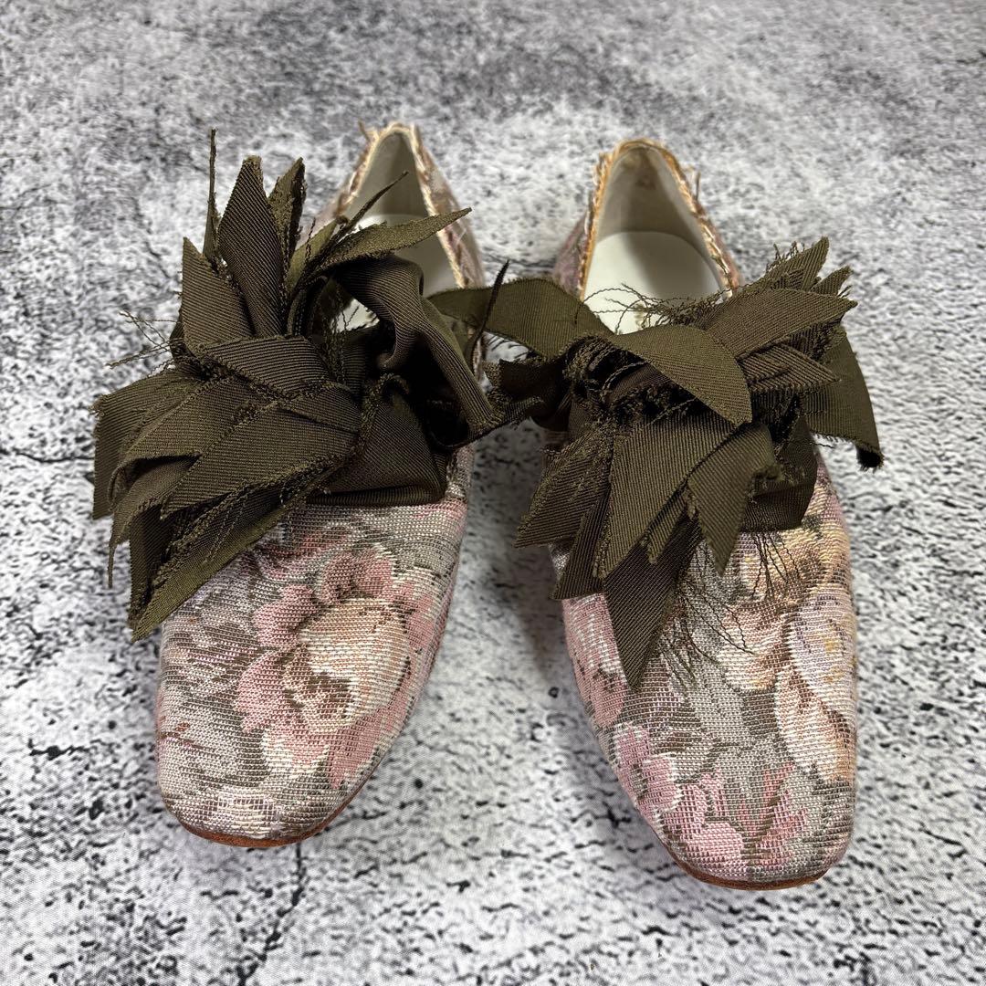 コムデギャルソン　フラットシューズ　リボン　23 刺繍　花柄　奇抜