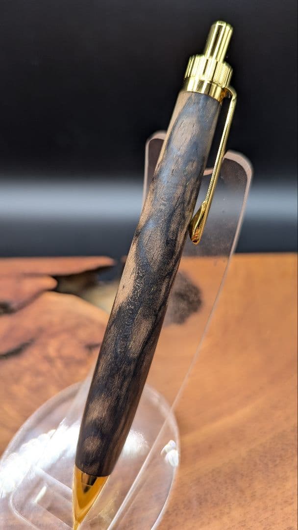 610超極上　黒柿　孔雀杢　木軸シャーペン　ボールペン