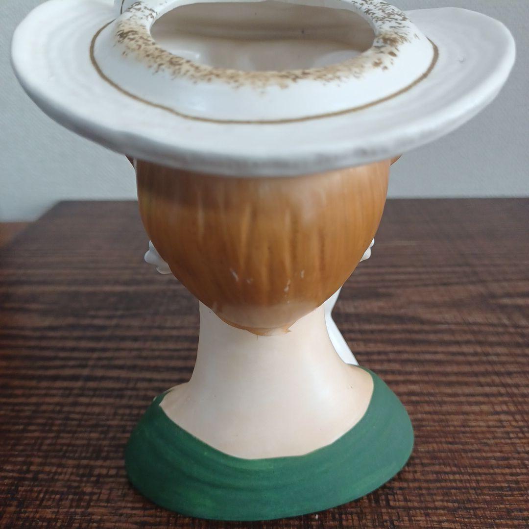 ビンテージ レディヘッドベース 陶器製置物花瓶　右手を頬の添えた美女3点セット