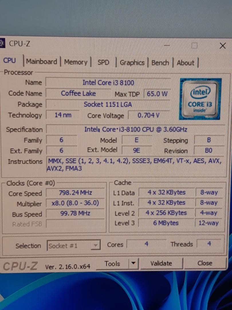 自作PC　MINI-ITX・i3 8100・8GB・SSD128GB・Win11