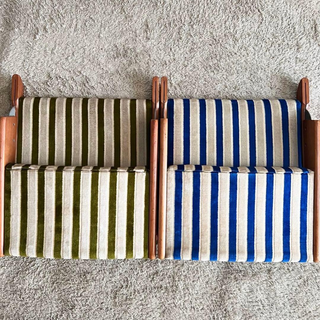 再度お値下げしました！ストライプデザイン折りたたみ座椅子2脚セット　昭和レトロ