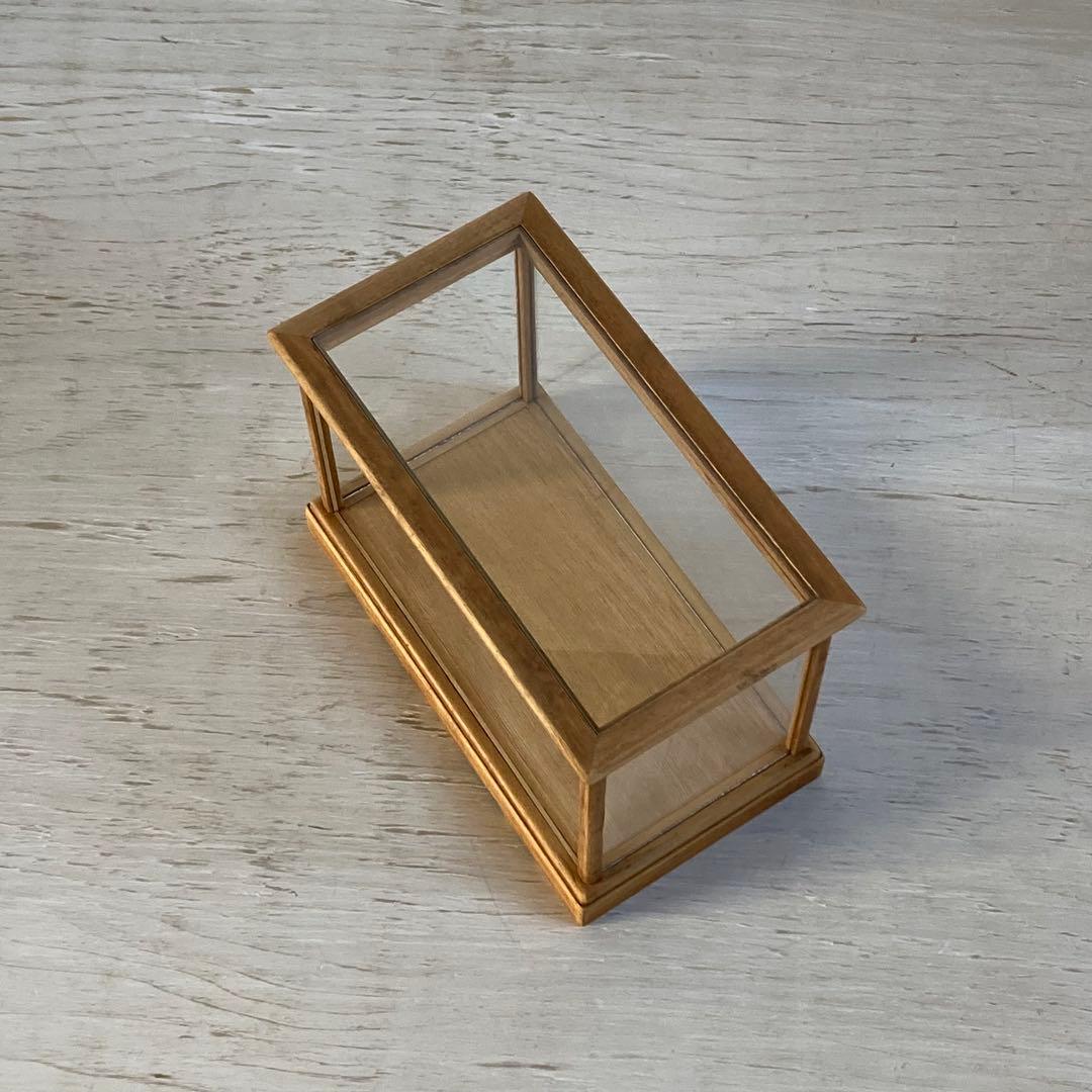 古い木製 小振り ガラスケース 卓上ショーケース 小物入れ 扉なし