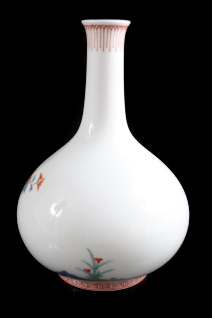 人間国宝 十四代 酒井田柿右衛門 錦菊鳥文 花瓶