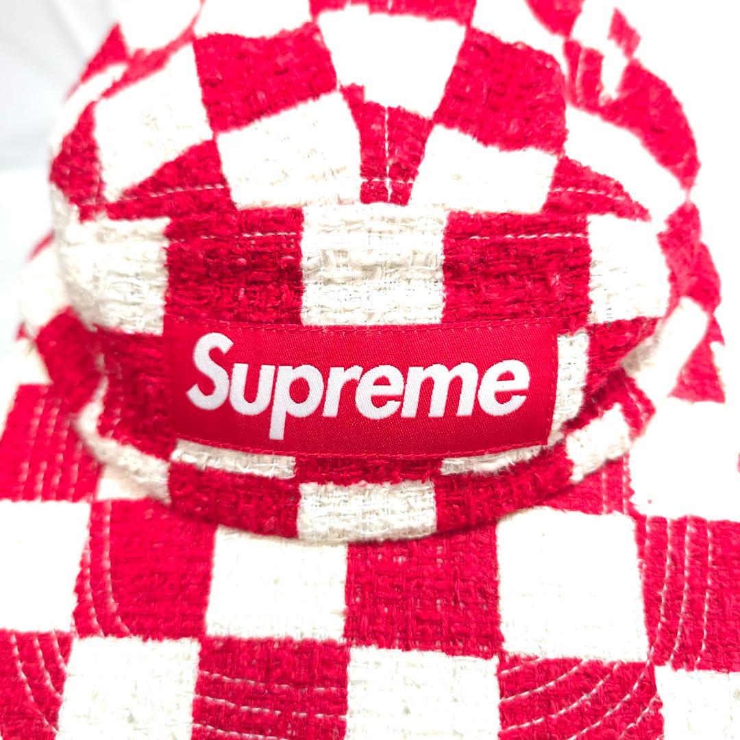美品【Supreme】 チェッカーボード ツイード キャンプキャップ 赤白