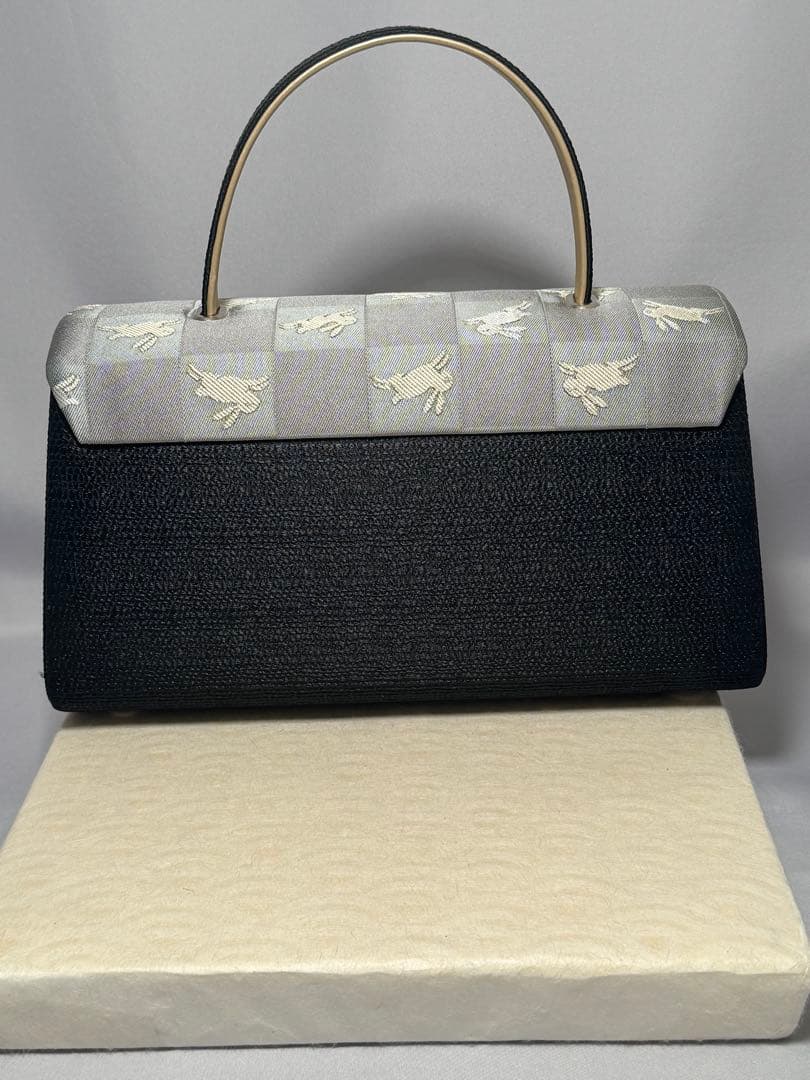[極美品] 和装バッグ　利休バッグ　ハンドバッグ　黒　市松　兎　略礼装　洒落着
