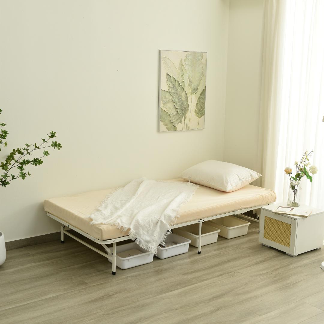 【10cm マットレス付き】折りたたみシングルベッド 耐荷重 200kg