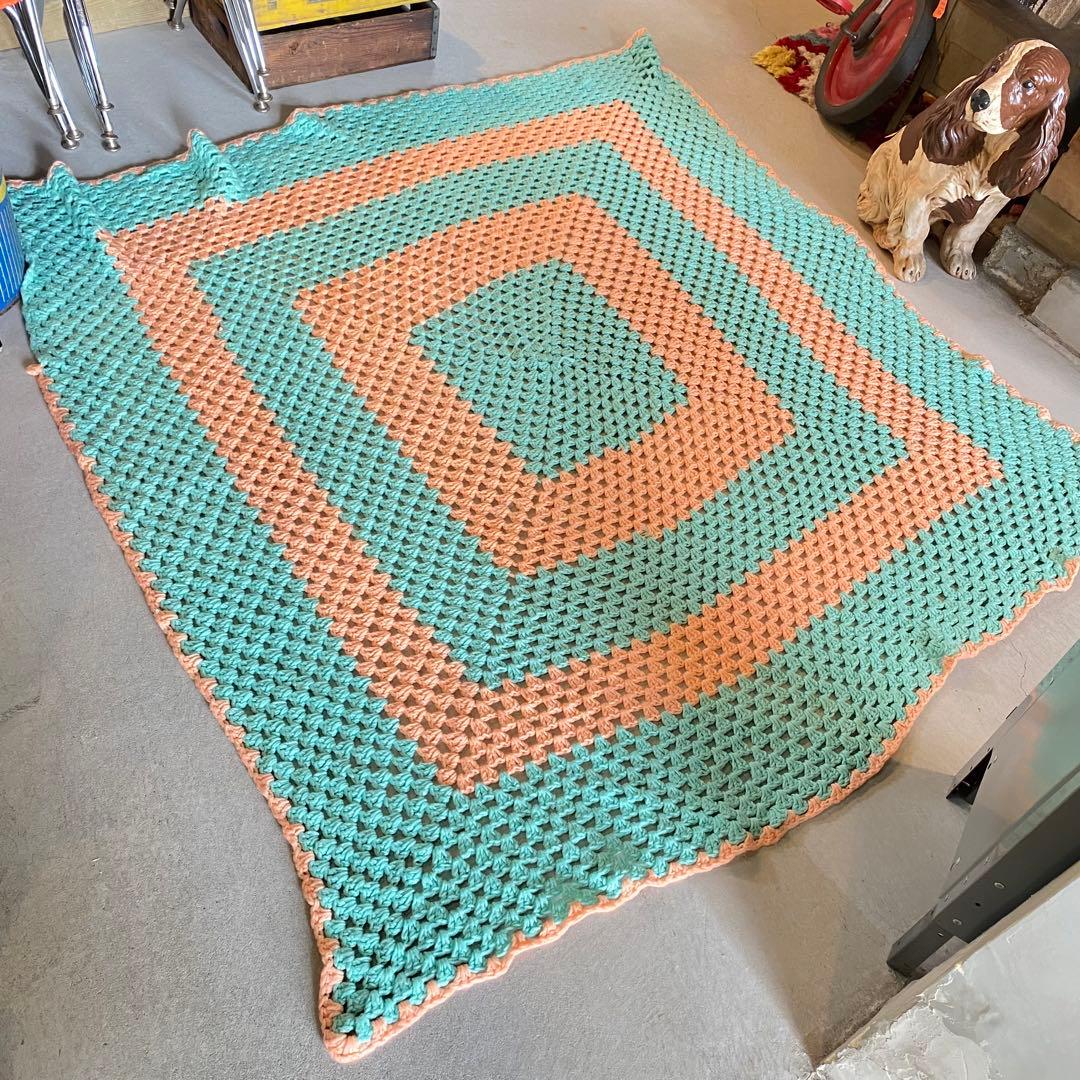 【1970s USA vintage】グラニーブランケット クロシェ パステル