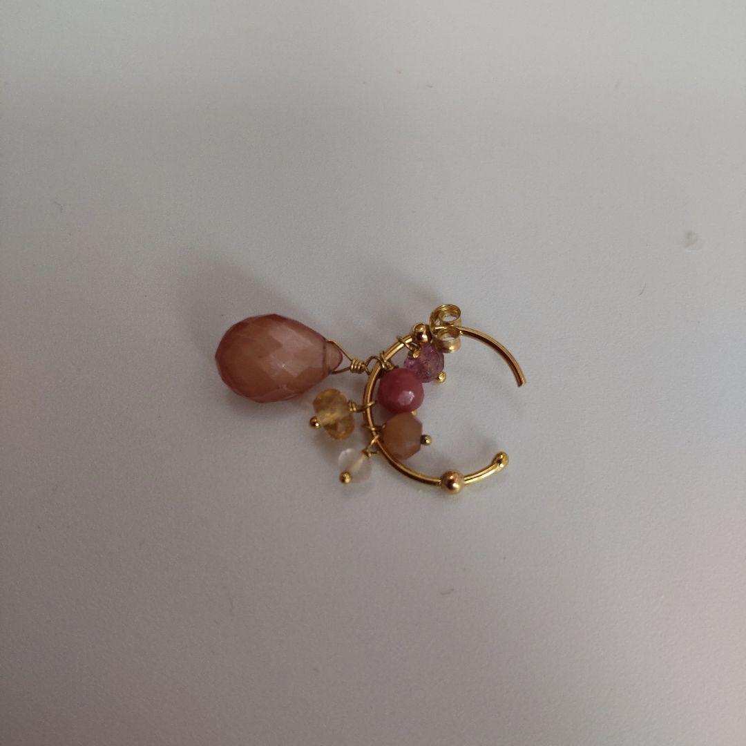 未使用級 スイートピー 片耳用 カラーストーン ゴールド フープピアス