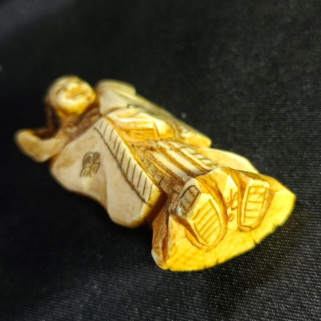 江戸根付 和骨董 縞模様天然素材 在銘 作家物 古美術 蒐集家放出 アンティーク