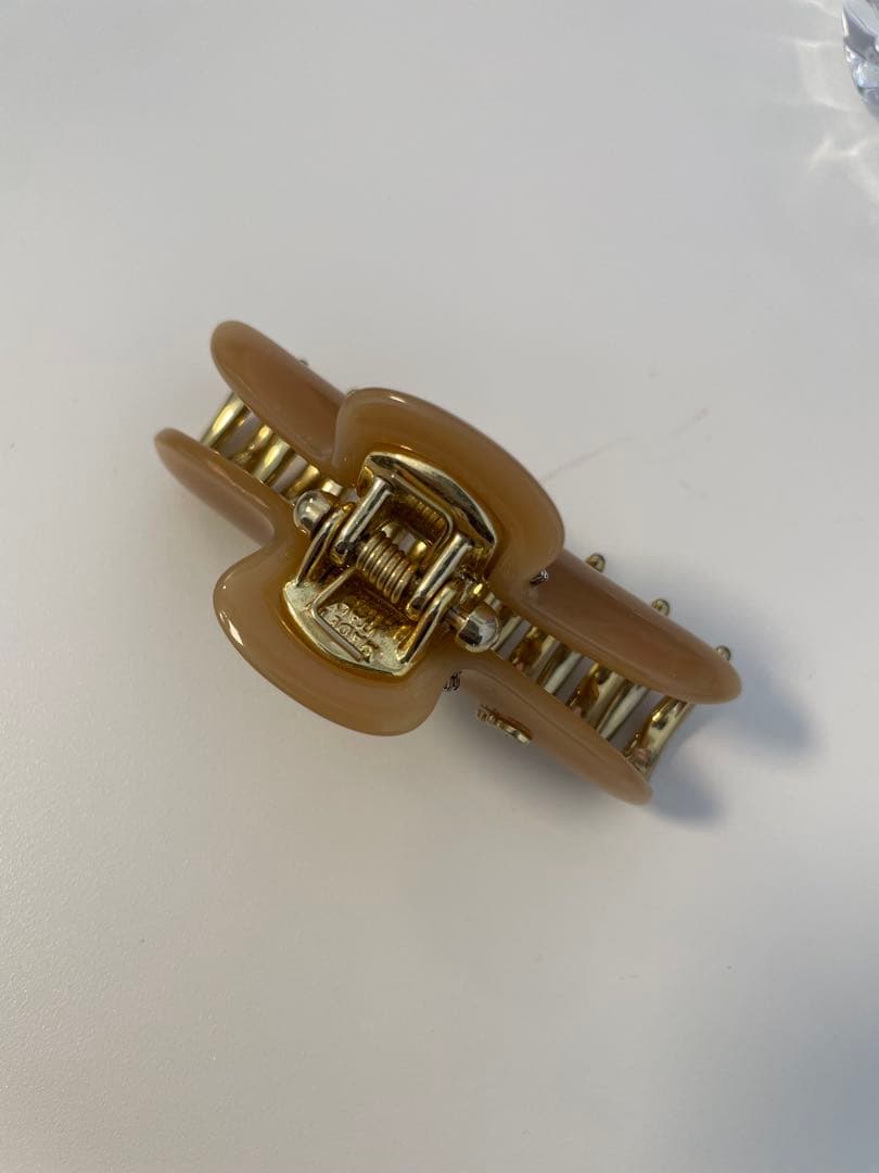 ベージュ クリスタル装飾 ヘアクリップ