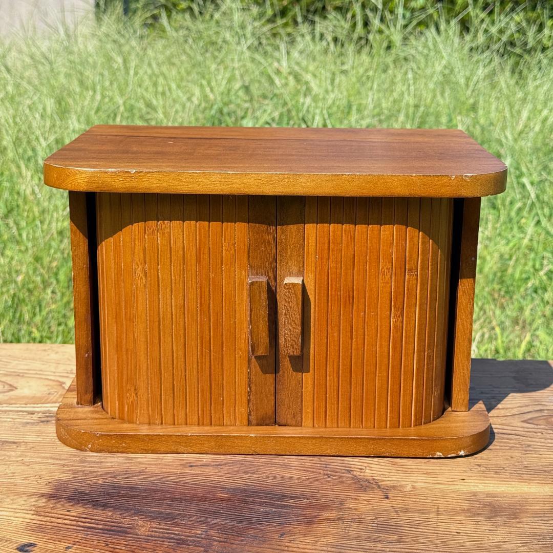 ビンテージ　蛇腹シャッター　ウッドボックス　卓上小物入れ