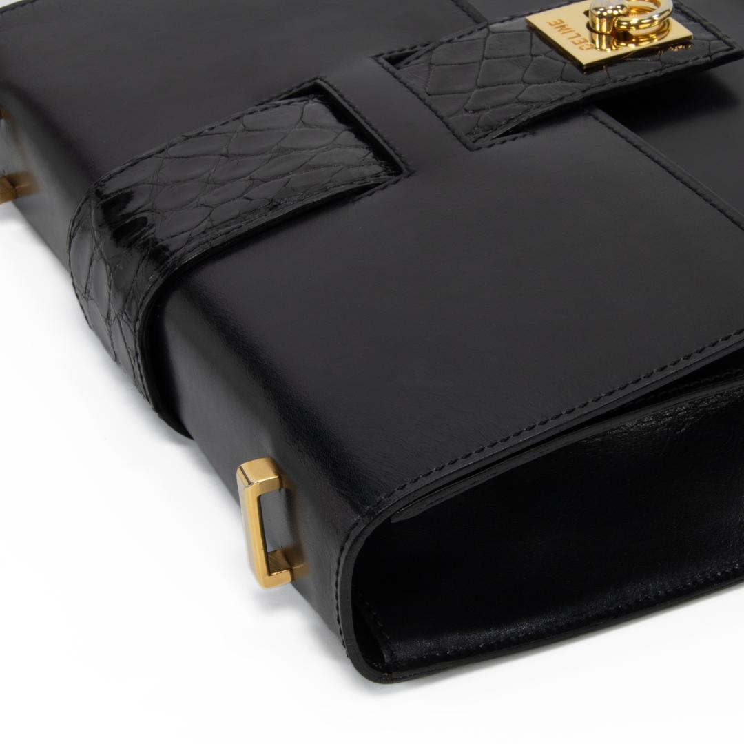 本物 セリーヌ ショルダーバッグ レディース クロコ型押し 黒 斜め掛け ロゴ