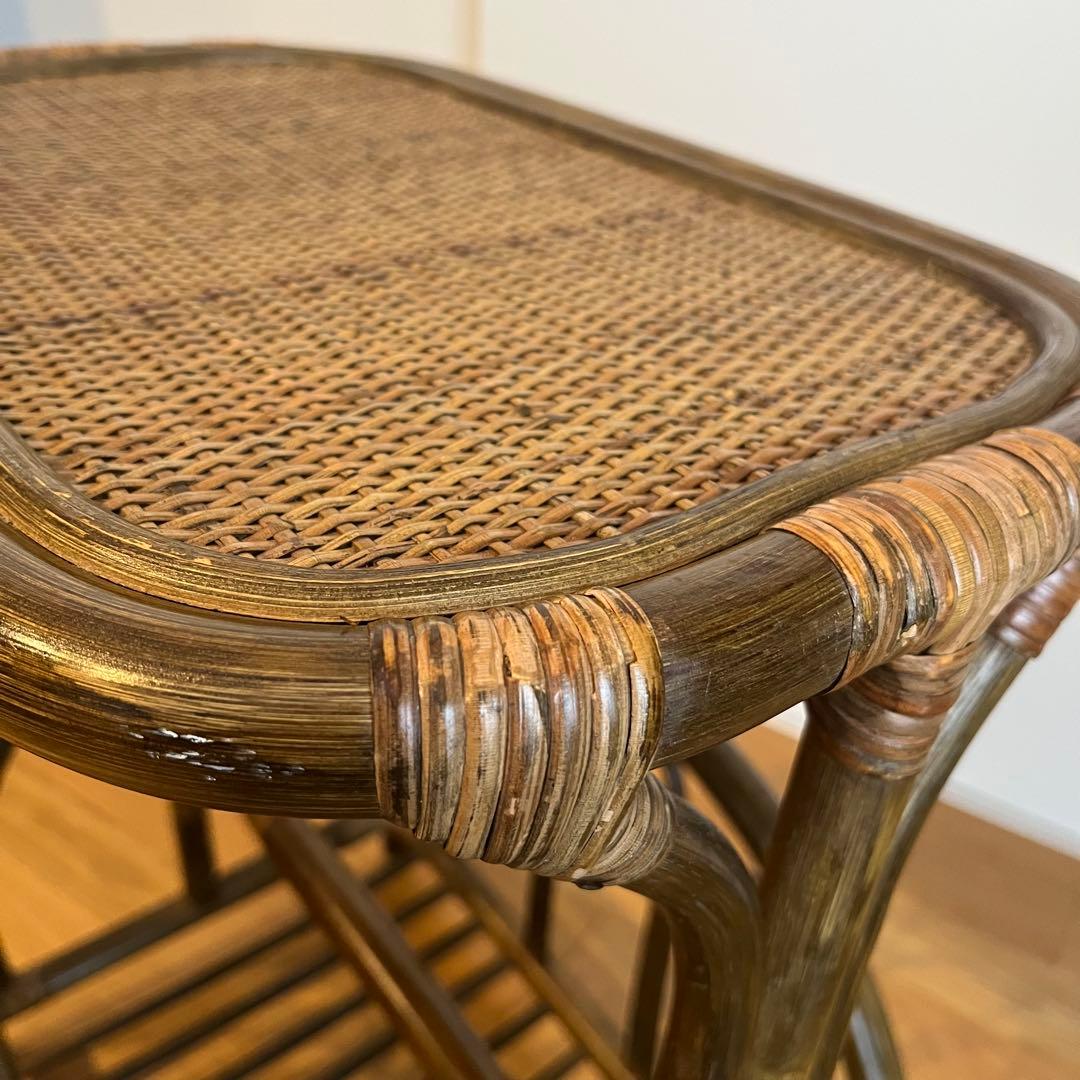 ラタン サイドテーブル マガジンラック 籐家具 レトロ アンティーク調