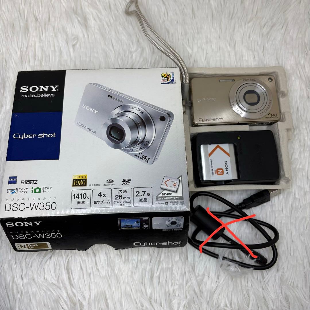 美品　SONY カメラ　DSC-W350 充電器　箱　ゴールド　コンデジ　動作品