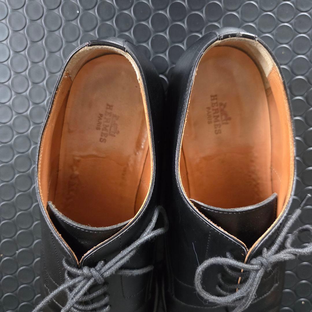 HERMES　ブラックレザー ドレスシューズ　プレーンツゥ 27㎝　箱