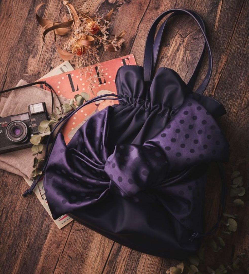 【JENNE】リボントートバッグブラック水玉