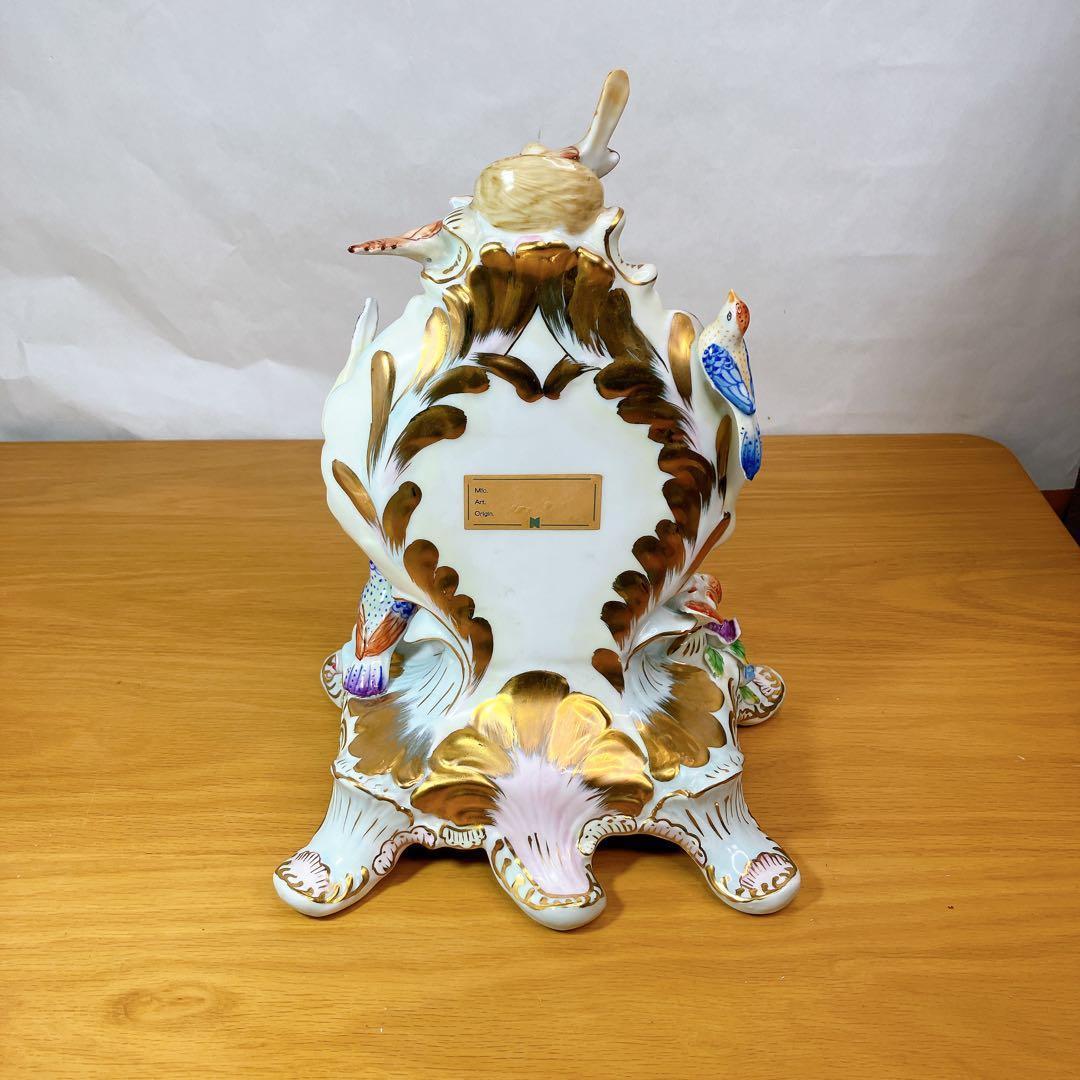FINE PORCELAIN 鳥と花 陶磁器 置時計 ロココ調 薔薇 立体装飾