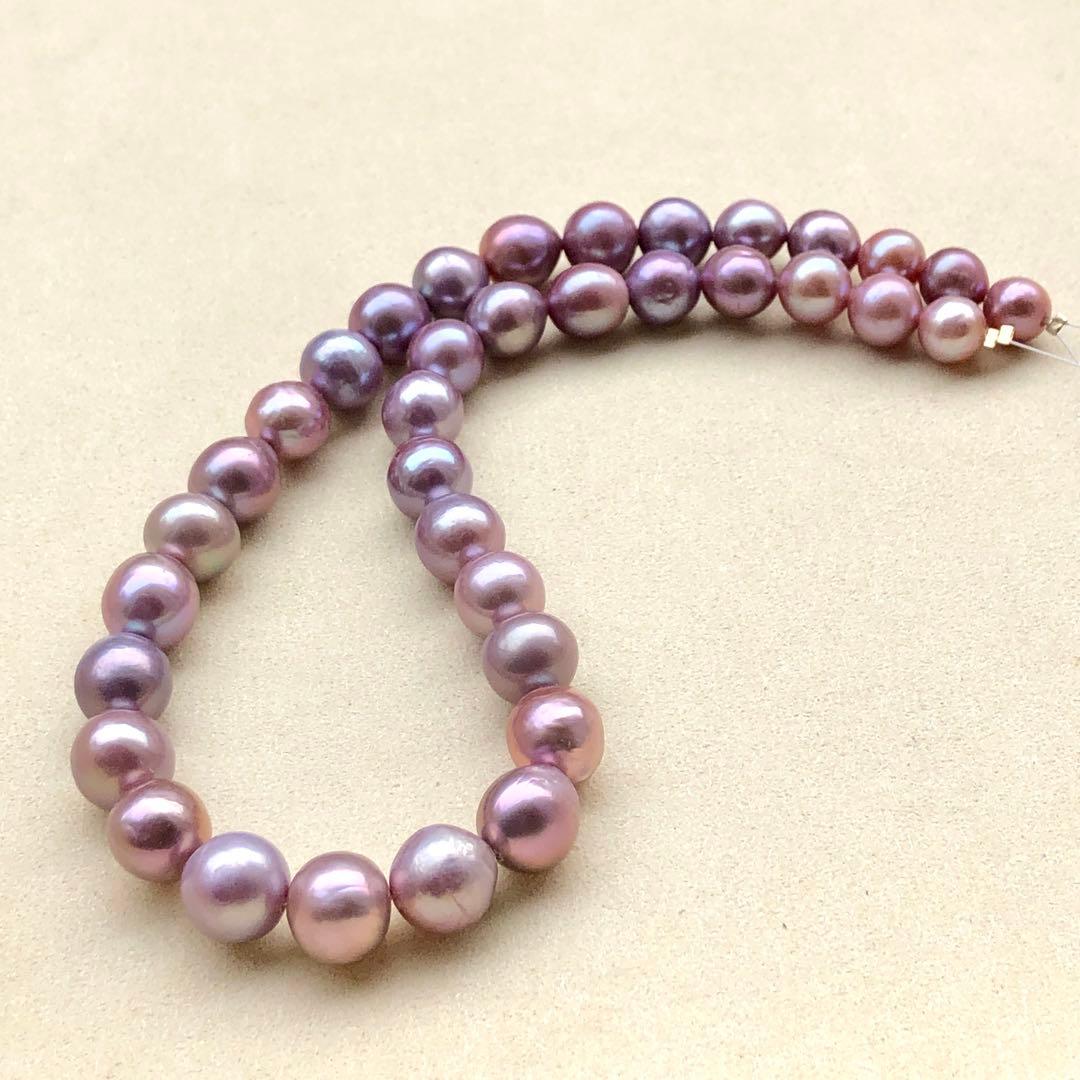 本真珠淡水エジソンパール　ラベンダー9-12㍉ネックレス連材BEN454