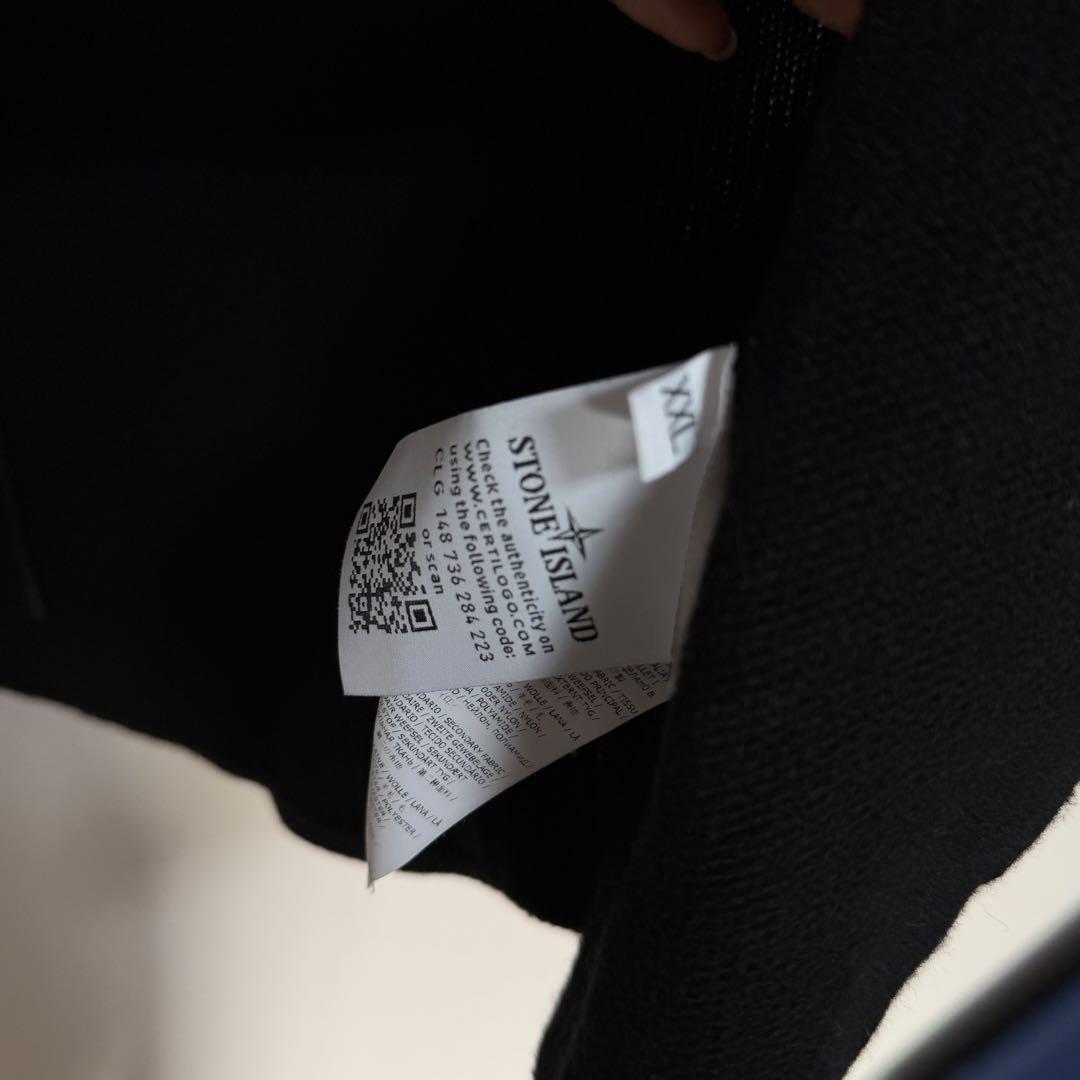 STONE  フード付ニット ジップアップ ブラック　XXL