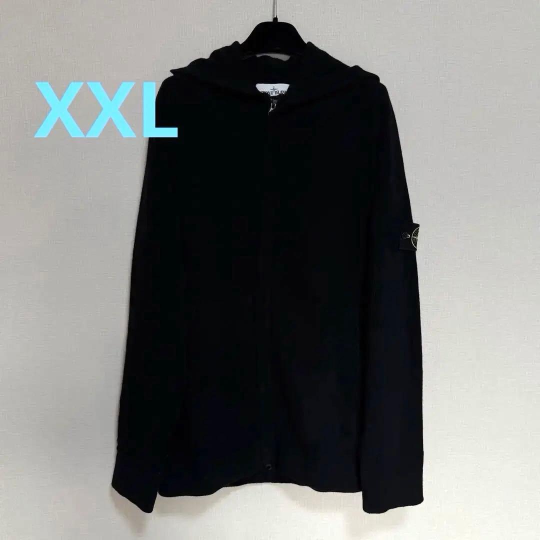 STONE  フード付ニット ジップアップ ブラック　XXL