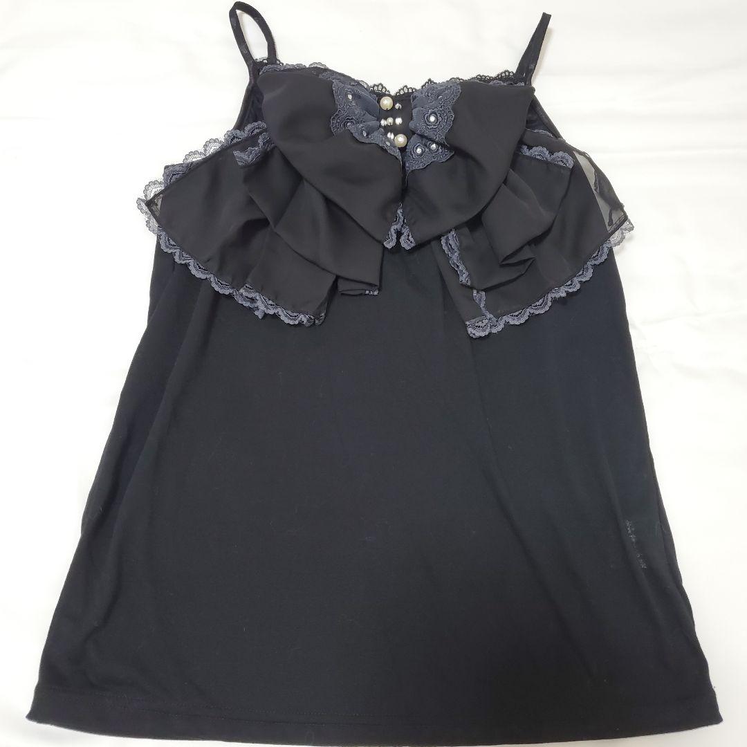 axes femme ビックリボン フリル付き 黒 シフォンキャミソール 平成