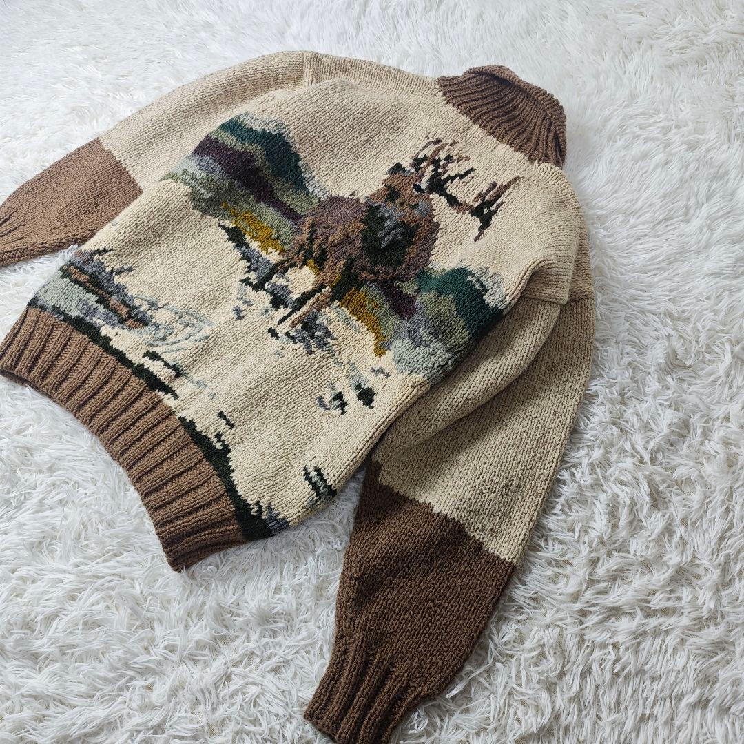 【希少デザイン】THE HUNT カモｘエルク柄カウチンニット メンズL✨
