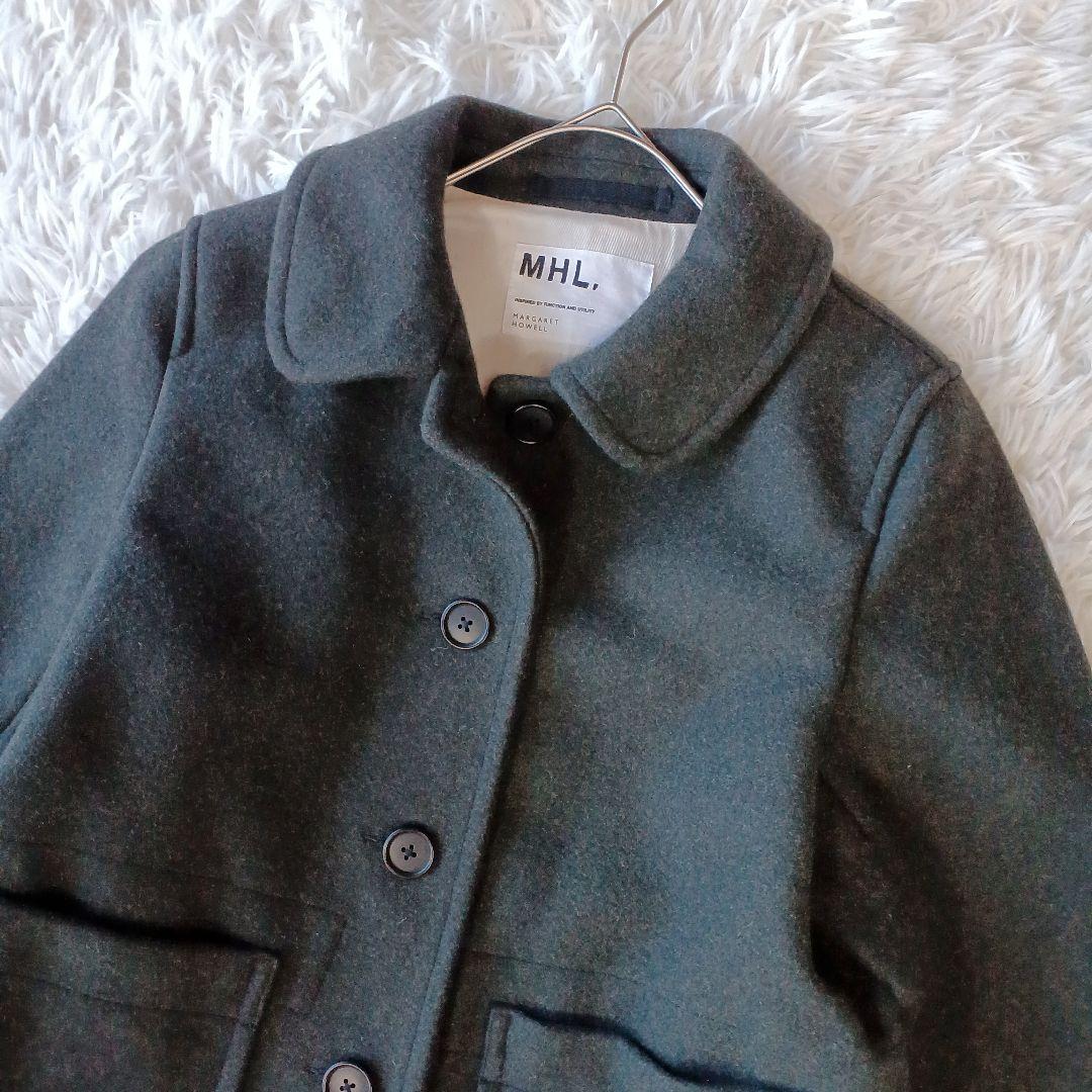 美品☆MHL. ショートコート ウール 丸襟 チャコールグレー M