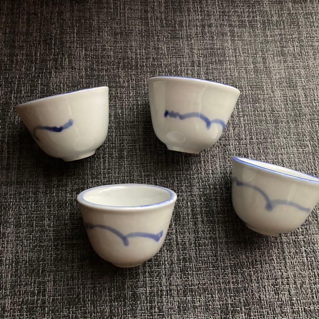 骨董　煎茶碗　手描き染付　茶器　湯のみ　4客セット　※値下げしました