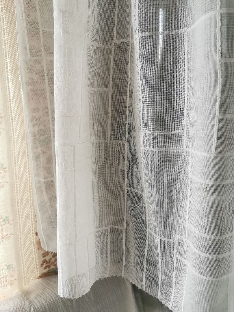 アンティーク ノッティンガムマドラスレース カーテンパネル 四角❐長方形モチーフ