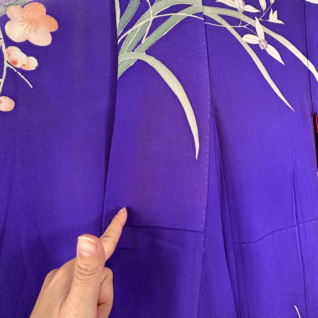 アンティーク　袷　絹　着物　訪問着　青紫　紫　168 トールサイズ
