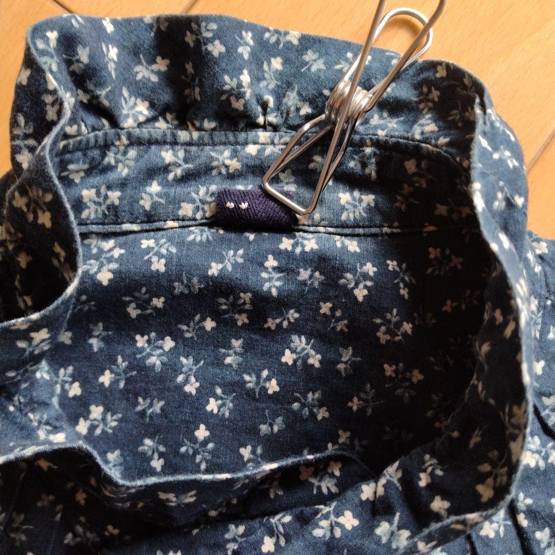 45R 雲間草プリントのフリルブラウス インディゴ／サイズ２